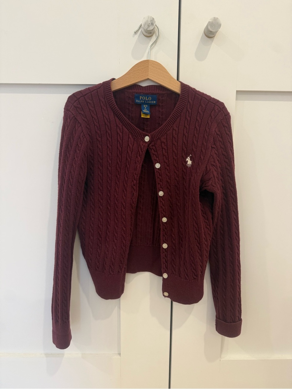 Polo by Ralph Lauren girls Cable Knit Cardigan - Wine 7Y